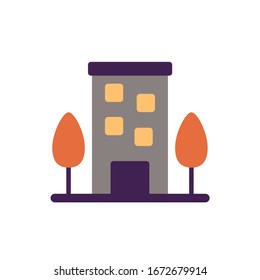 building front facade flat style icon vector illustration design