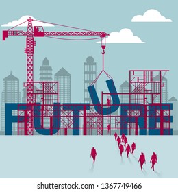 Building the future.A group of businessmen walked to the building site.