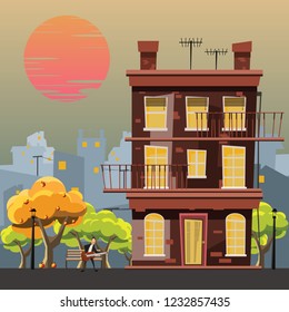 building in garden vector illustration 