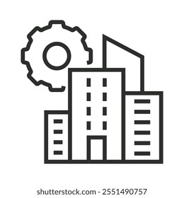 Building and gear for construction icon. editable stroke outline icon isolated on white background flat vector illustration
