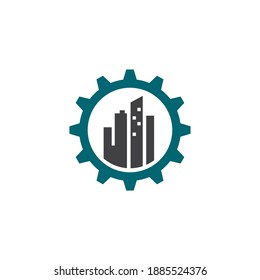 Building and gear, engineering logo design