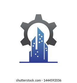 Building With Gear Logo Design