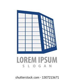 Building glass frames logo concept design. Symbol graphic template element 