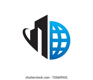 Building and Globe Logo Template Design Vector, Emblem, Design Concept, Creative Symbol, Icon