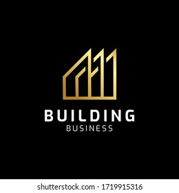 Building gold line logo icon template. Vetor illustration. Modern design