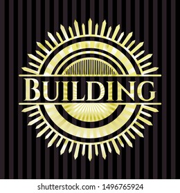 Building gold shiny badge. Vector Illustration. Detailed.