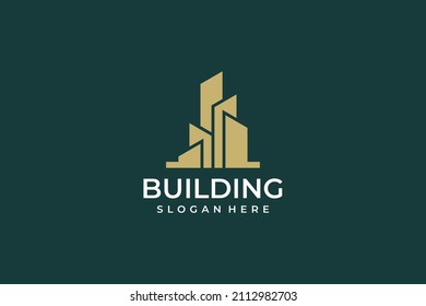 Building gold skyscraper logo vector