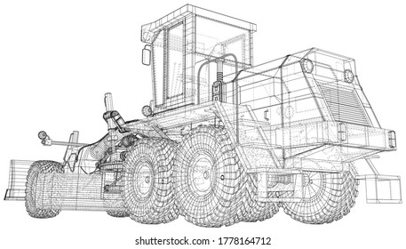 Building Grader Isolated. 3D rendering. Wire-frame. The layers of visible and invisible lines are separated. EPS10 format.