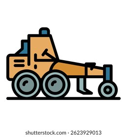 Building grader machine icon. Outline building grader machine vector icon color flat isolated
