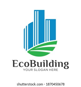 building and green leaves, vector logo template