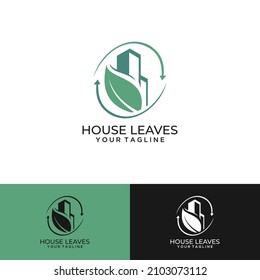 building and green leaves, vector logo template