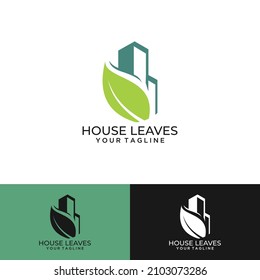 building and green leaves, vector logo template