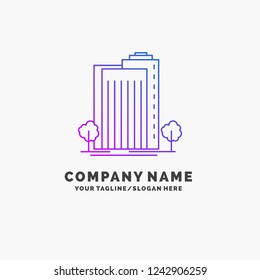 Building, Green, Plant, City, Smart Purple Business Logo Template. Place for Tagline