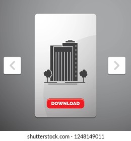 Building, Green, Plant, City, Smart Glyph Icon in Carousal Pagination Slider Design & Red Download Button