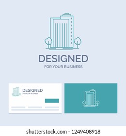 Building, Green, Plant, City, Smart Business Logo Line Icon Symbol for your business. Turquoise Business Cards with Brand logo template