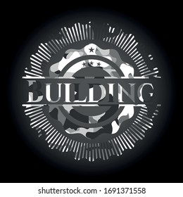 Building grey camouflaged emblem. Vector Illustration.