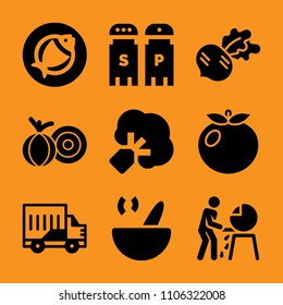 building, grocery, semi, background, leaf and aquatic icon vector set. Flat vector design with filled icons. Designed for web and software interfaces