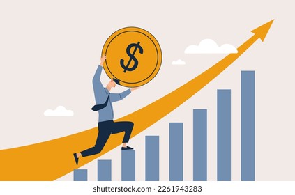 Building and growing money profit, career growth to success, flat color icons, business. Vector illustration.