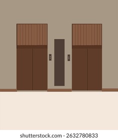 Building hall interior.Lift doors, service and cargo closed elevators. 