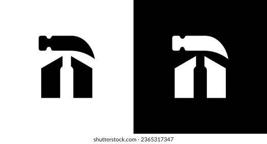 The building and hammer combination logo design is suitable for construction companies.