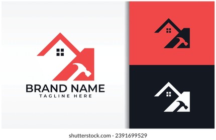 building and hammer logo vector