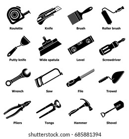 Building hand tool icons set. Simple illustration of 16 building hand tool vector icons for web