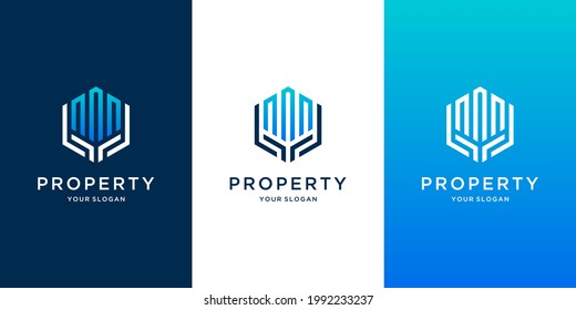 Building and hands logo template for real estate, agent, architect	
