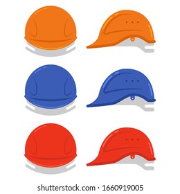 Building hard hat vector cartoon set isolated on a white background.