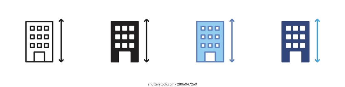  Building Height Icon, Building Elevation Symbol, Architecture Measurement, Construction Vector Icon