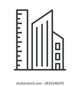 Building height icon in line design. Skyscraper, measurement, urban planning, architecture, elevation, city, construction on white background vector. Building height editable stroke icon.