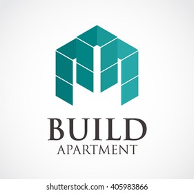 Building hexagon of apartment abstract vector and logo design or template real estate business icon of company identity symbol concept