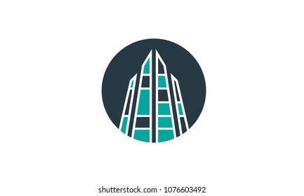 Building high circle logo. Sky city line.