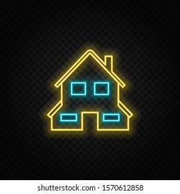 Building, home neon vector icon. Vector transparent background