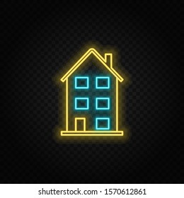 Building, home neon vector icon. Vector transparent background