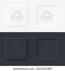 Building home outline icon. Neumorphic style button vector iconon black and white background set