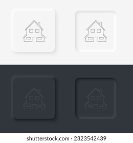 Building home outline icon. Neumorphic style button vector iconon black and white background set