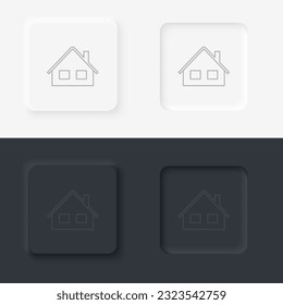 Building home outline icon. Neumorphic style button vector iconon black and white background set