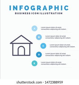 Building, Hose, House, Shop Line icon with 5 steps presentation infographics Background