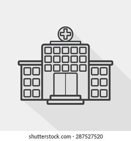 building hospital flat icon with long shadow, line icon