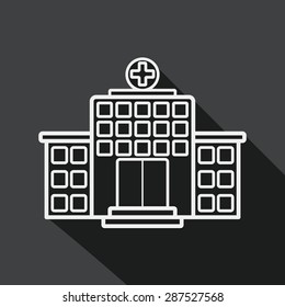building hospital flat icon with long shadow, line icon