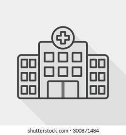 building hospital flat icon with long shadow, line icon