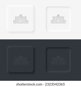 Building hospital outline icon. Neumorphic style button vector iconon black and white background set