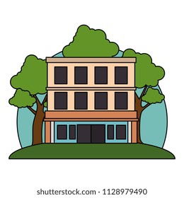 building hotel facade with tree