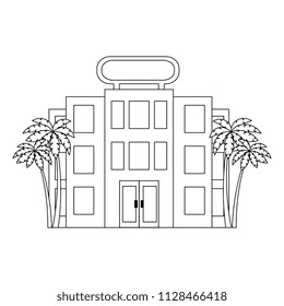 building hotel facade with trees palms