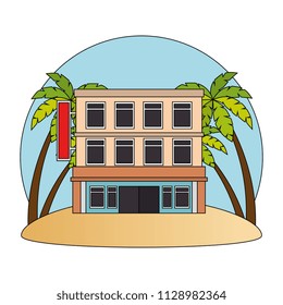 building hotel facade with trees palms