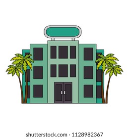 building hotel facade with trees palms