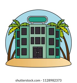 building hotel facade with trees palms