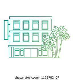 building hotel facade with trees palms