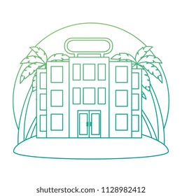 building hotel facade with trees palms