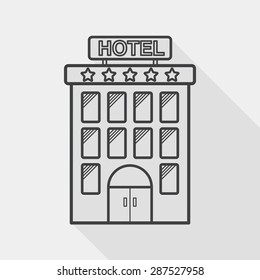 Building hotel flat icon with long shadow, line icon